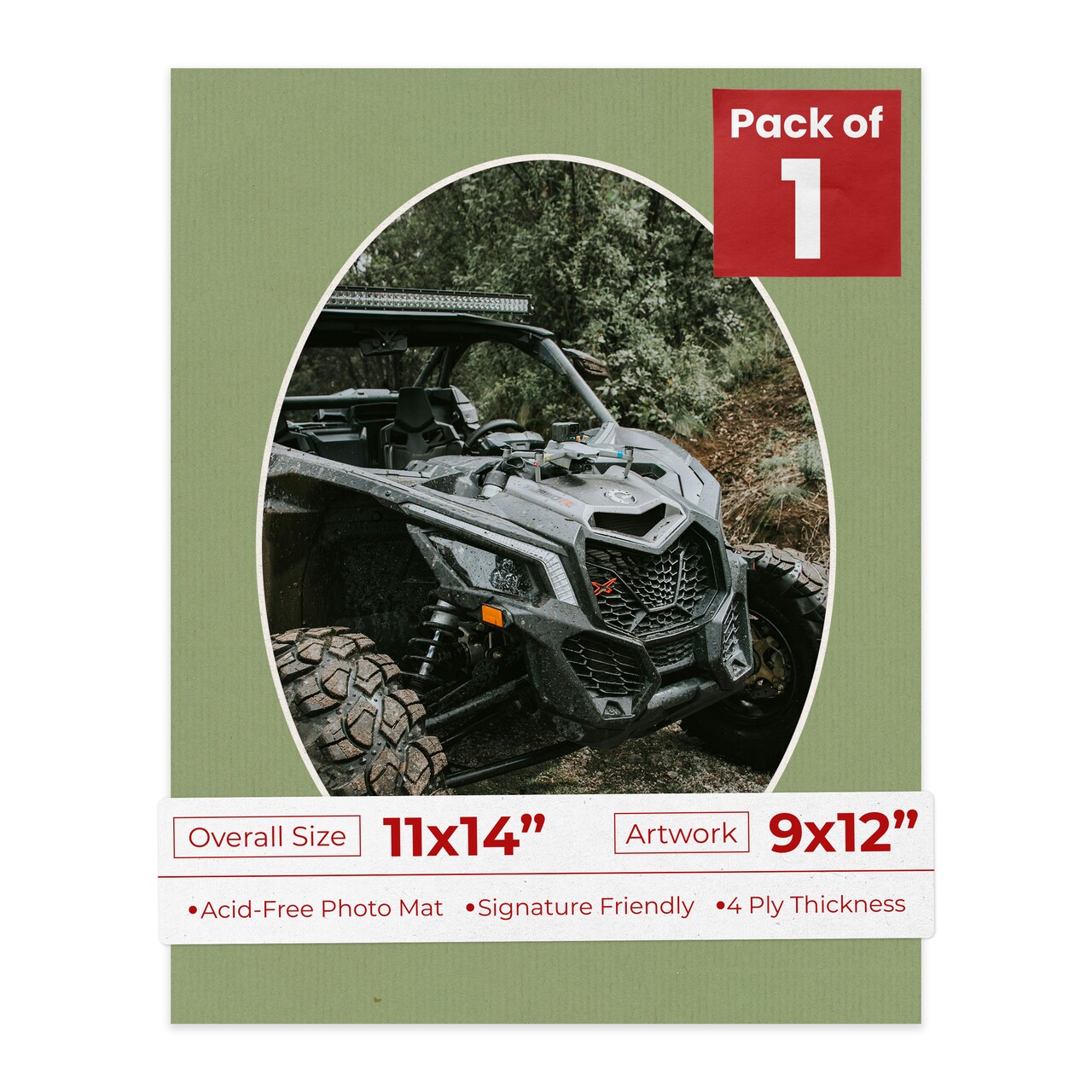 Palm Leaf Green Mat Board for 11x14 Frames - Oval Opening for 9x12 Photos